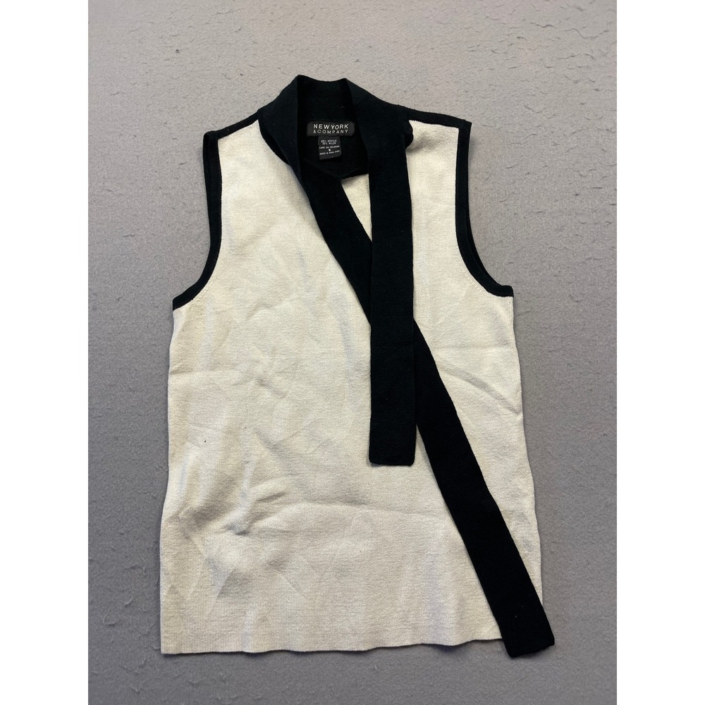New York & Company Sleeveless Knit Top Acrylic Nylon Cream Black Small Womens